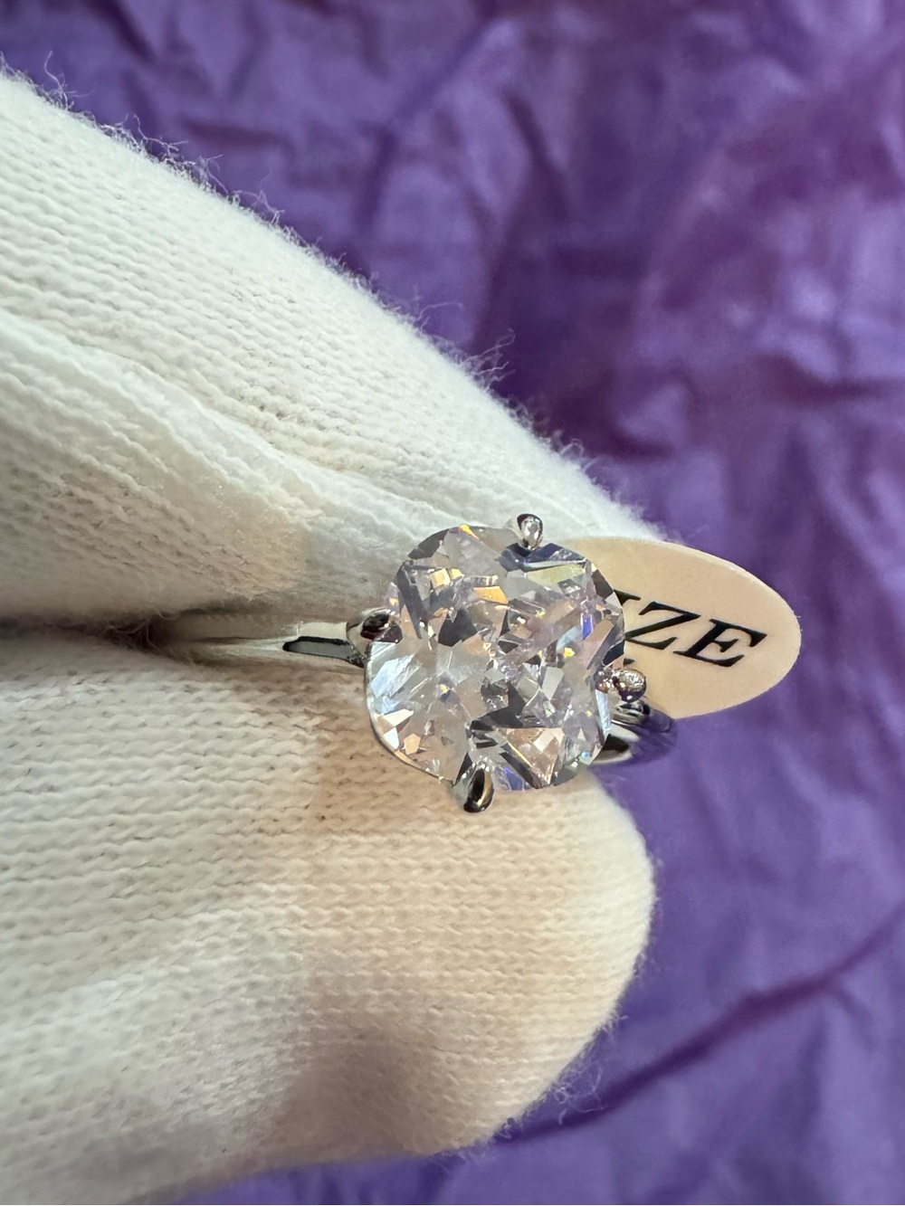 Melinda Maria Silver Solitaire Ring with Simulated Diamond- Size 8
